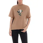 Replay Womens Graphic Tee Crewneck T-Shirt w/ Print Brown