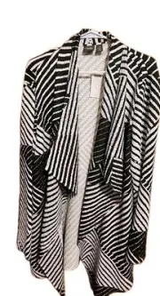 CHICOS Sz 3 Travelers Collection NWT $129 Crushed Patchwork Striped Jacket Bk/ W