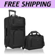 Elegant Lightweight 20" Rolling Carry-On Luggage Set - 2 Piece Black Suitcase