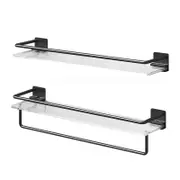 Catzon 2 Pcs Acrylic Floating Shelves with Towel Bar for Bathroom Kitchen-Black