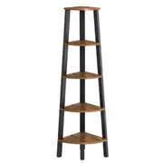 5 Tier Corner Shelf Industrial Ladder Bookcase Storage Rack with Metal Frame Rustic