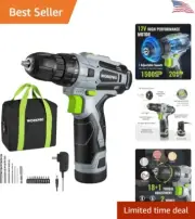 12V Cordless Drill Driver Kit - Lightweight & Ergonomic - 3/8" Keyless Chuck
