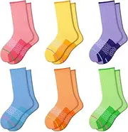[Comfoex] Girls Crew Socks Athletic Half Cushioned Long Socks Cotton Calf Socks For Kids 6 Pairs