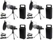 (4) Rockville Dynamic Podcasting Podcast Microphones+Stands+Pop Filters+Cables