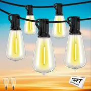100FT Outdoor String Lights w/ 34 Shatterproof Edison Bulbs Dimmable Warm White