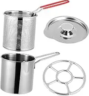 PEPLAYTAL 1Set Stainless Steel Fryer Pot with Basket Ergonomic Handle for Home Cooking for Chips Fish Vegetables and More