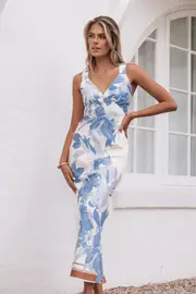 [PUP94] Lizza Maxi Dress - Pale Blue Print XS Blue