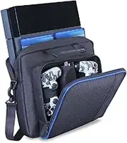PS4 Case, Travel Case PlayStation 4 Carrying Case, Waterproof Nylon Bag with Adjustable Strap, Protective Shoulder Bag for PS4, PS4 Pro, PS4 Slim (Large, Blue)