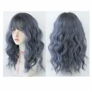 Long Hair Wig with Bangs in Haze Blue Wool - 54cm