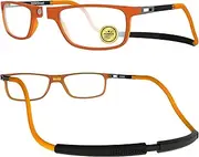 INDESMED Magnetic Reading Glasses, Blue Light Filter, and Interchangeable Adjustable Straps, for Men and Women (Orange, 2.5, Diopters)