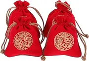 [Beavorty] 4pcs Small Drawstring Pouches for Jewelry and Candy Storage Durable Burlap Bags with Chinese Year Blessing Embroidery Versatile Travel Packaging Organizers