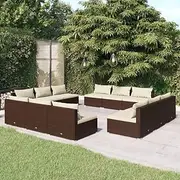 12 Piece Garden Lounge Set with Cushions Poly Rattan Brown,Outdoor Furniture Sets-3101570