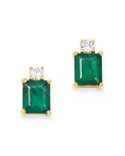 Bloomingdale's Fine Collection Emerald & Diamond Stud Earrings in 14K Yellow Gold