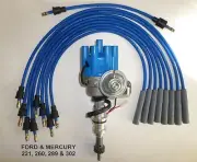FORD 221-260-289-302 BLUE Small Female Cap HEI Distributor & Spark Plug Wires