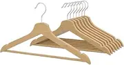 BUMERANG Non-Slip Heavy Duty Hanger Solid Wood Natural Clothes Trouser Shirts Wardrobe Rail Hangers 8 Pack