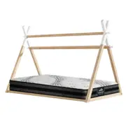 Oikiture King Single House Bed Frame with Mattress Teepee Timber