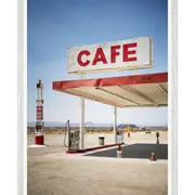 Galrie Retro Desert Cafe and Gas Station Art Photgraphy Print, White Frame, 50 x 70cm (20 x 28inch)