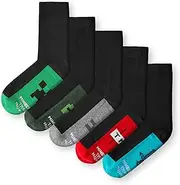 [Minecraft] Boys Socks Set of 5 | Childrens Back to School Calf Socks with Creeper, Diamond Sword and TNT Print in Black | Kids 5 Pack Socks for Gamers | Mojang Games Merchandise Gift