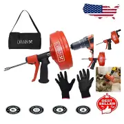 Lightweight 25' Steel Drain Snake with Gloves – Manual/Drill Operation