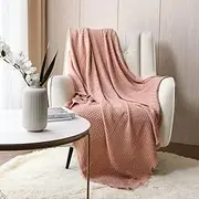 CREVENT Farmhouse Waffle Knit Throw Blanket for Couch Sofa Chair Bed Home Decoration, Soft Warm Cozy Light Weight for Spring Summer Fall (127x152cm Coral Pink)