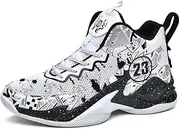 [ZENTAUR] Men's High Top Basketball Shoes Sports Shoes Anti Slip Rubber Sole Breathable Mesh Upper Basketball Boots(White,34 EU)