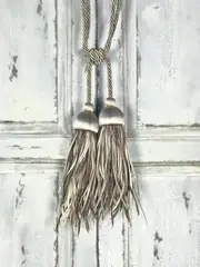 Pair 2 pieces Curtain Tie Backs - 20cm Double Tassel with Goose Feathers - Silver / French Blue / Mauve