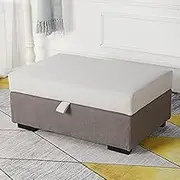 Ottoman with Wood Legs Velvet Upholstery Rectangular Storage Bench Footstool Shoe Changing Stool for Living Room Bedroom Entryway Hallway-Grey 60x40x40cm(24x16x16inch)
