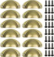 WIFUN 12 Pieces Retro Door Handle, Brass Cup Kitchen Knobs Cupboard Drawer Cabinet Shell Pull for Furniture