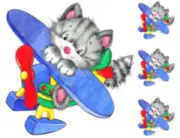 Retro Image Nursery Baby Kitten Toy Plane Furniture Transfers Shabby Decal AN799
