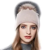 [URSFUR] Unisex Wool Bobble Cap Women Knit Beanie Hat Fur Ball Pom Warm Skullies