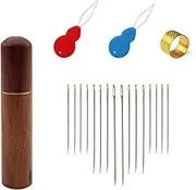 16 PCS Hand Sewing Needles Embroidery Needles Stitching Pins 3 Different Sizes Sewing Needle with a Wooden Needle Storage Case for DIY Hand Sewing Mending Embroidery
