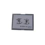 Kenneth Cole New York Concave Cufflinks Silvertone Men Cuff Links Oval Bullet