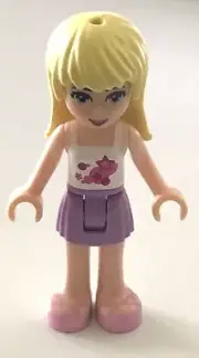 *NEW* Lego Minifig Friends STEPHANIE Med Lavender Skirt Yellow Hair White Top