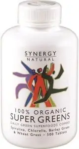 SYNERGY NATURAL Organic Super Greens (Spirulina, Chlorella, Barley Grass & Wheat Grass) 500t