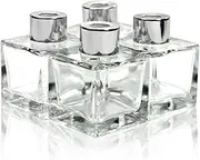 Glass Diffuser Bottles with Silver Caps Refillable Diffuser Bottles Set of 4-2.5" High, 50ml 1.7 fl oz. Small Square Shape, Diffuser Jars for Home Fragrance