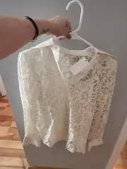 Tory Burch Rosie Long Sleeve Button Up Lace Top Size 2