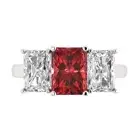 4ct Emerald 3Stone Natural Red Garnet Promise Bridal Wedding Ring 14k White Gold