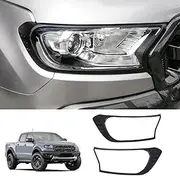for Ford Ranger Raptor 2018-2022 Headlight Front Lamp Cover Trim, Pair Matte Black Head Light Surround Frame Trims Guard Accessories