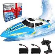 OMOTIYA Remote Control Boat for 8-12 Boys and Girls, Speed RC Boat for Kids and Adults with 2 Sets of Rechargeable Batteries, 20mph Speed, 4 Channels 2.4GHZ Remote Control, (OMO-18-RB)