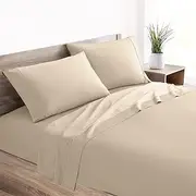 Mellanni Organic 100% Cotton Sheets - 400 Thread Count Sateen Sheets King Size - 4 Piece Bedding Sheets & Pillowcases Set - Deep Pocket Beige Sheets - Fits King Mattress up to 16" (King, Beige)