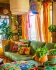 10 PCS Indian Sari Patchwork Curtain Drape Window Decor Yellow Silk Sari Curtain