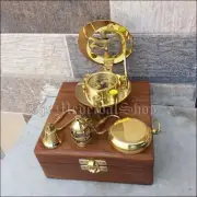 VINTAGE STYLE BRASS COMPASS NAUTICAL MARITIME GIFT SET BRASS KEYCHAIN WOODEN BOX