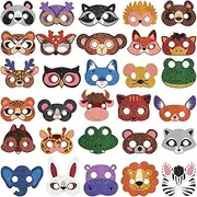 Charniol 48 Pcs Animal Masks for Kids Safari Paper Animal Face Mask Party Favor Jungle Woodland Bulk Birthday Party Toys Zoo Safari Theme Cosplay Dress up Halloween Supplies, 24 Different Designs,