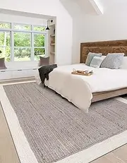 [Aizza Trends] Indian Handmade Braided White Border with Inner Gray Jute Area Rug-Floor Carpet Rug-Bed Side Runner Rug-Doormat Rug - 10 x 10 Feet Square (300 cm x 300 cm)