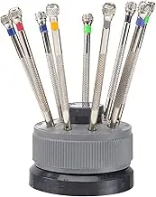 Mipcase Watch Screwdriver Set - 9pcs Flat Slotted Different Sizes Precision Screw Driver, Watchmaker Repair Tool Set Watch Band Screwdriver with Revolving Stand, 0.5mm-2.5mm