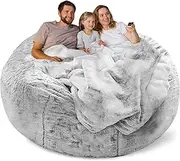 YudouTech Bean Bag Chair Cover Without Filler,Big Round Soft Fluffy PV Velvet Washable Bean Bag Lazy Sofa Bed Cover for Adults,Living Room Bedroom Furniture Outside,180cm snow grey.