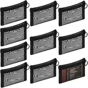 [Frienda] 10 Pcs Small Mesh Bags with Zipper Mini Zipper Mesh Bags Nylon Cosmetic Coin Purse Pouches Portable Reusable Storage Pouch with Keychain for Women Home Travel, Black, 3 x 4 Inch