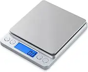 Small Digital Scale,3kg/0.1g,Kitchen Scale,Food Scale,with Blue Backlit LCD Display, 6 Units, Auto Off, Tare, PCS Function, Stainless Steel,Accurate Weight Measurement for Cooking & Baking