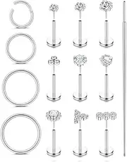 [ZELORES] Threadless Nose Rings Studs For Women Men Hypoallergenic Surgical Steel CZ Nose Rings Hoops 14K Gold Plated Push in Flat Back Cartilage Earrings Conch Helix Tragus Nose Piercing Jewelry