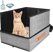 17.7 * 13.5 * 13.75" Travel Litter Box for Cats, Collapsible Cat Litter Box with Lid, Portable Cat Box with Zipper & Hard Bottom, Leak-Proof Kitty Litter Pan for Car Hotel Airplane, Water-Resistant